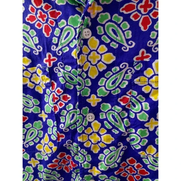 J Crew Hawaiian Shirt Men's Med Blue Floral Short Sleeve Button Up Camp Resort - Picture 3 of 10